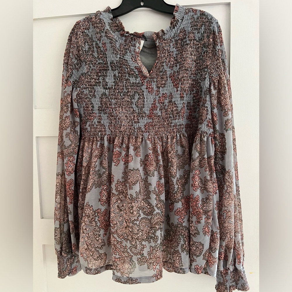 Anthropologie top blue paisley, size large.